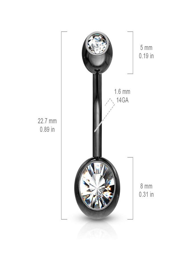 FIFTH CUE 14G Black Titanium Double Cubic Zirconia Barbell Navel Ring (RED) - Image 2